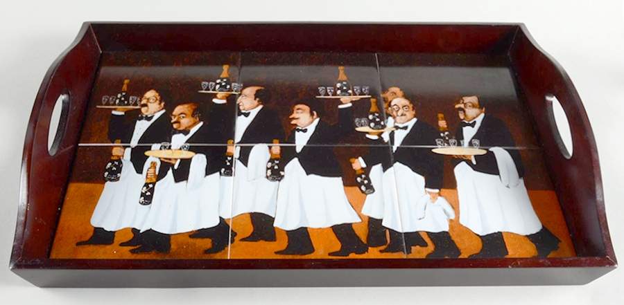 Charge of The Bottle Brigade, The Rectangular Wood Tray with Tile Insert by Guy Buffet-1