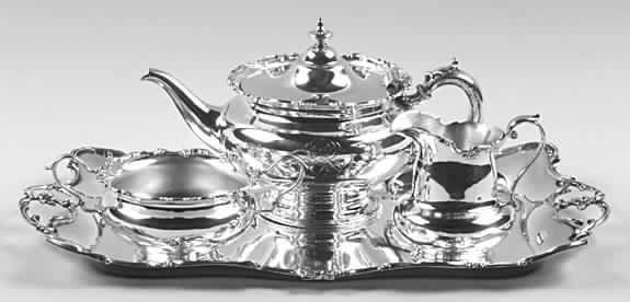 A1517 (Sterling, Hollowware) 3 Piece Tea Set (STP, SCR, SSU) by Gorham Silver-1