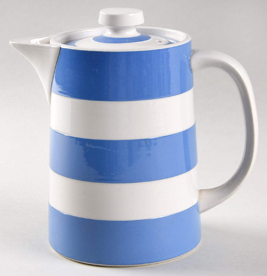 Cornish Blue Cream Cornishware Coffee Pot & Lid by T G Green (England)-1