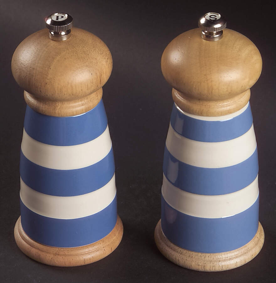Cornish Blue Cream Cornishware Salt Mill & Pepper Mill Set by T G Green (England)-1