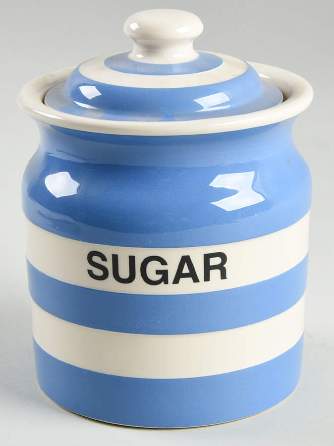 Cornish Blue Cream Cornishware Sugar Canister & Lid by T G Green (England)-1