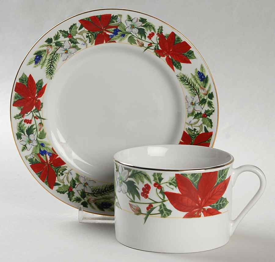 Holly Berry Flat Cup & Saucer Set by Gibson Designs-1