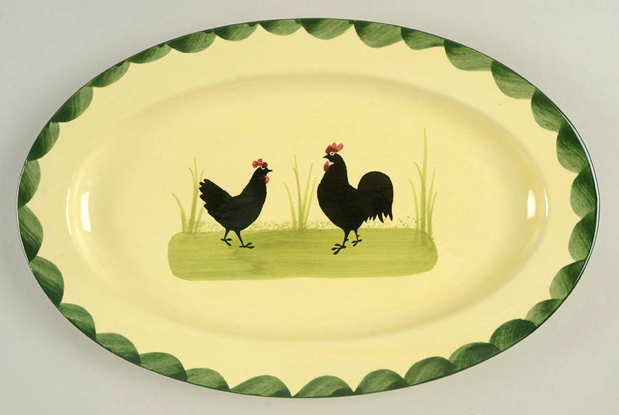 Cocks and Hens 12" Oval Serving Platter by Georg Schmider-1