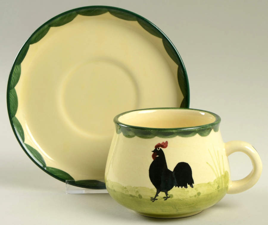 Cocks and Hens Flat Cup & Saucer Set by Georg Schmider-1