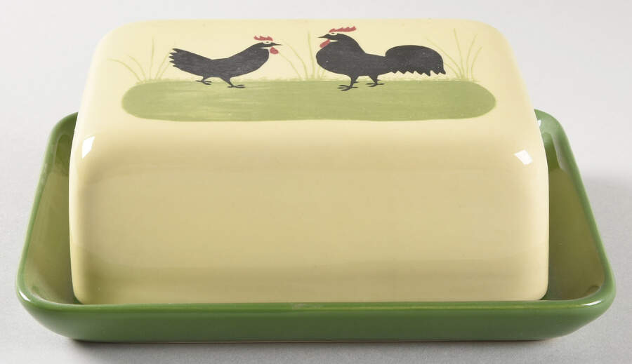 Cocks and Hens Rectangular Covered Butter by Georg Schmider-1