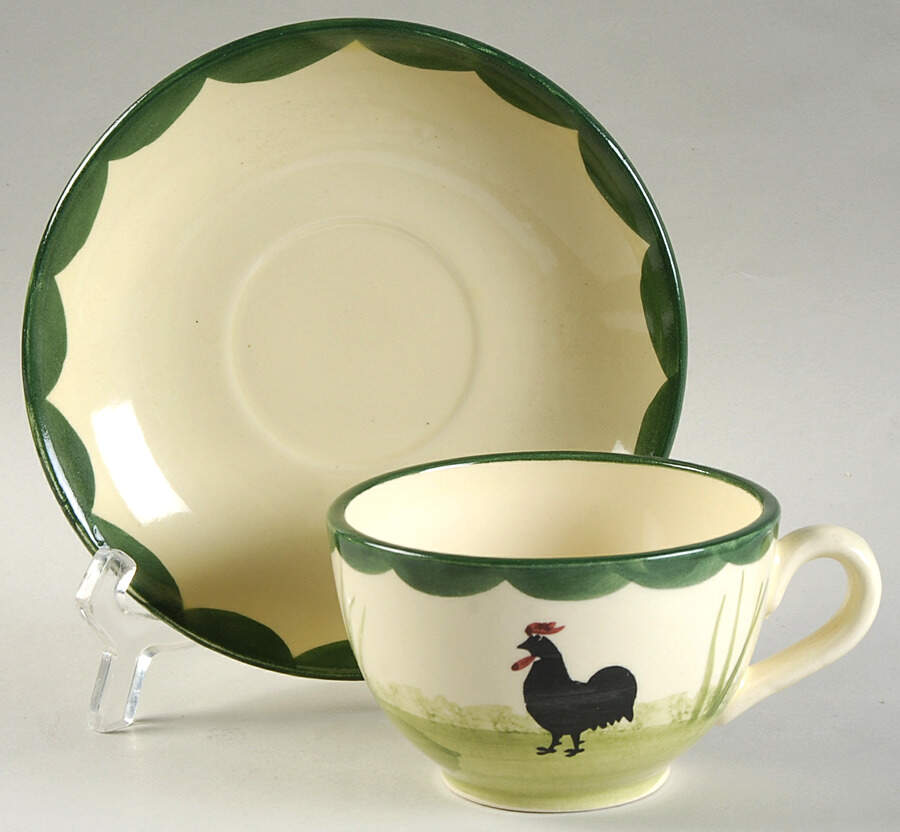 Cocks and Hens Flat Cup & Saucer Set by Georg Schmider-1