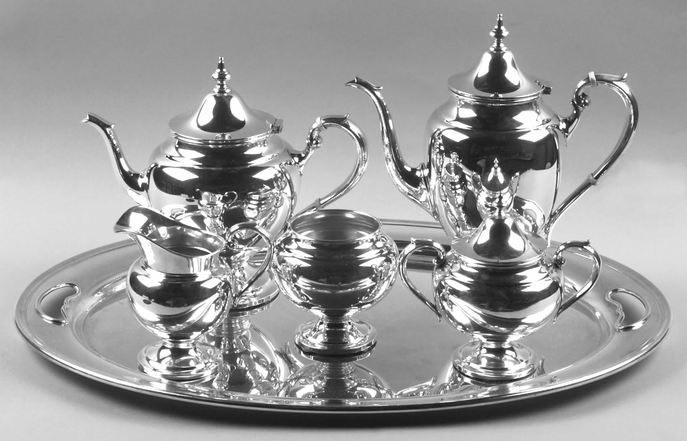 Puritan (Sterling, Hollowware) 6 Piece Tea Set (SCP, STP, SCR, SSU, SWB, WTL) by Gorham Silver-1