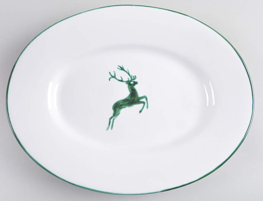 Wild Stag Green (Coupe) 13" Oval Serving Platter by Gmundner Austria-1