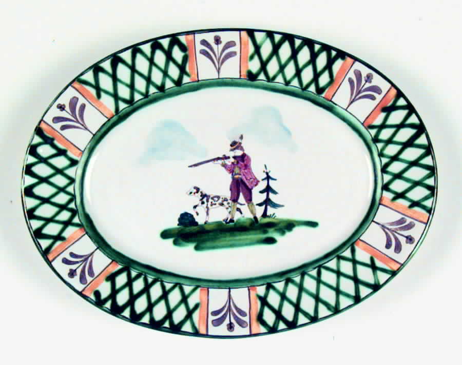 Hunt Scene (Rim, Scallop) 9" Oval Serving Platter by Gmundner Austria-1