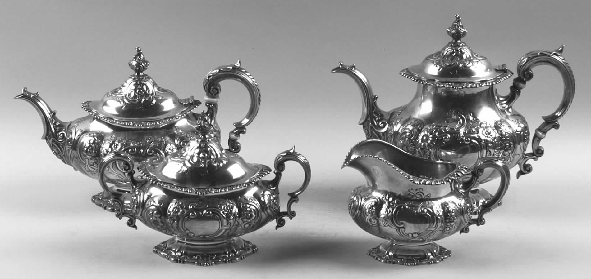 Cambridge (Sterling, 1899, Hollowware) 4 Piece Tea Set (SCP, STP, SCR, SSU) by Gorham Silver-1