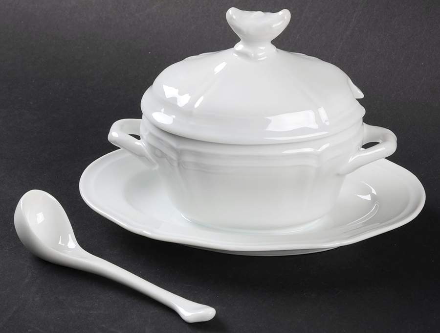 Vecchia Milano Mustard with Attached Underplate, Lid and Spoon by Ginori 1735-1