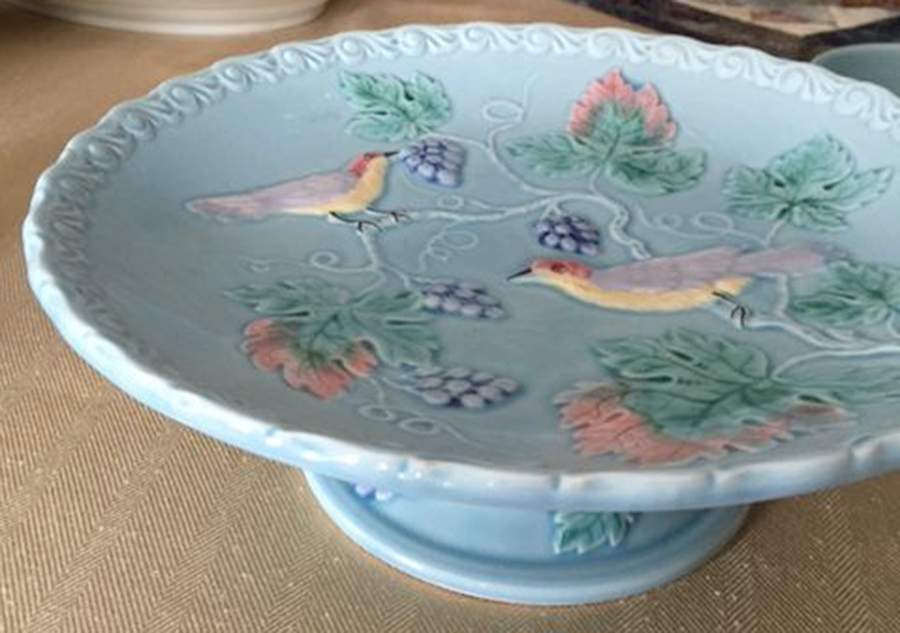 Birds & Grapes 9" Diameter Pedestal Cake Stand by Georg Schmider-1