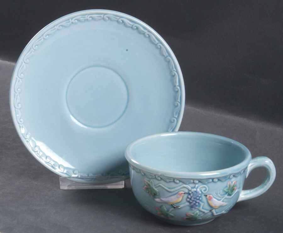 Birds & Grapes Flat Cup & Saucer Set by Georg Schmider-1