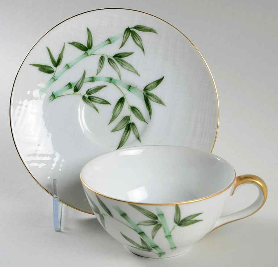 Bamboo (Smooth) Flat Cup & Saucer Set by Gold China-1