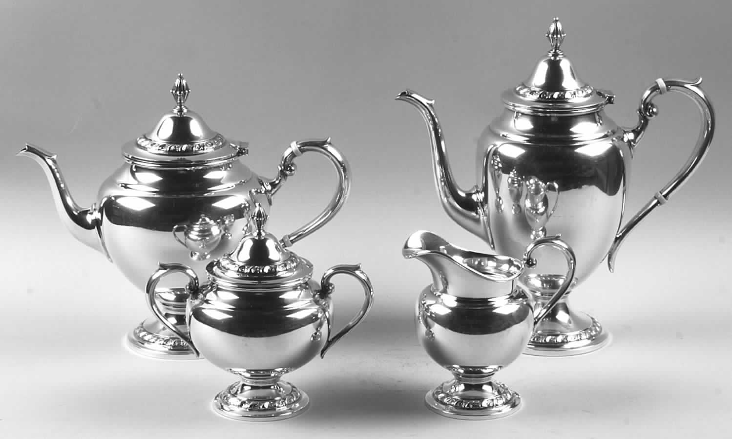 1091 (Sterling, Hollowware) 4 Piece Tea Set (SCP, STP, SCR, SSU) by Gorham Silver-1