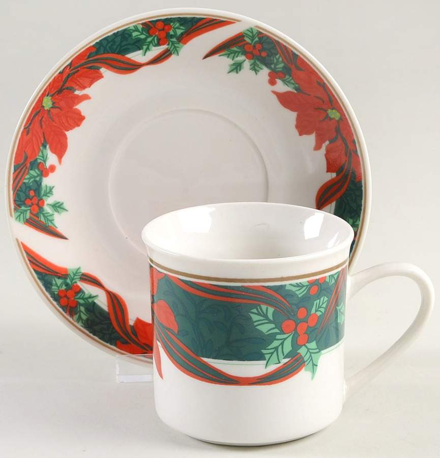 Christmas Holly (Blue Stamp) Flat Cup & Saucer Set by Gibson Designs-1