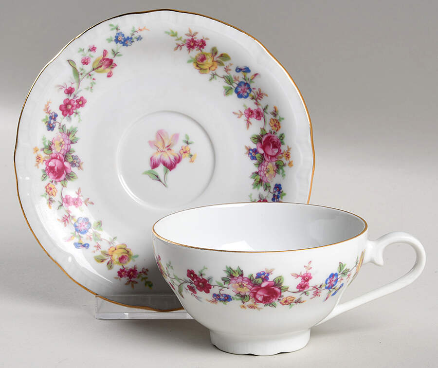 Bouquet Footed Cup & Saucer Set by Gebruder Benedikt-1
