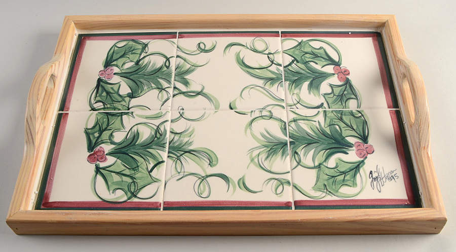 Hollylujah Rectangular Wood Tray with Tile Insert by Gail Pittman-1