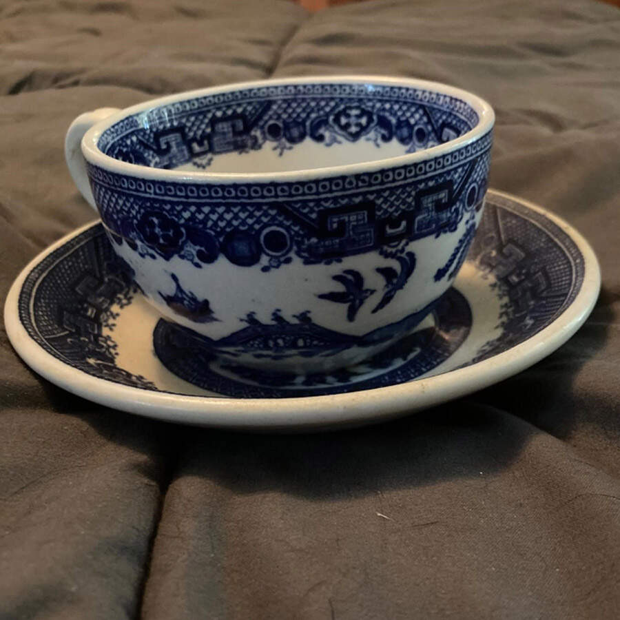Willow Blue Flat Cup & Saucer Set by Grindley-1