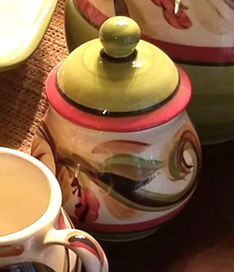 Honeysuckle Sugar Bowl & Lid by Gail Pittman-1