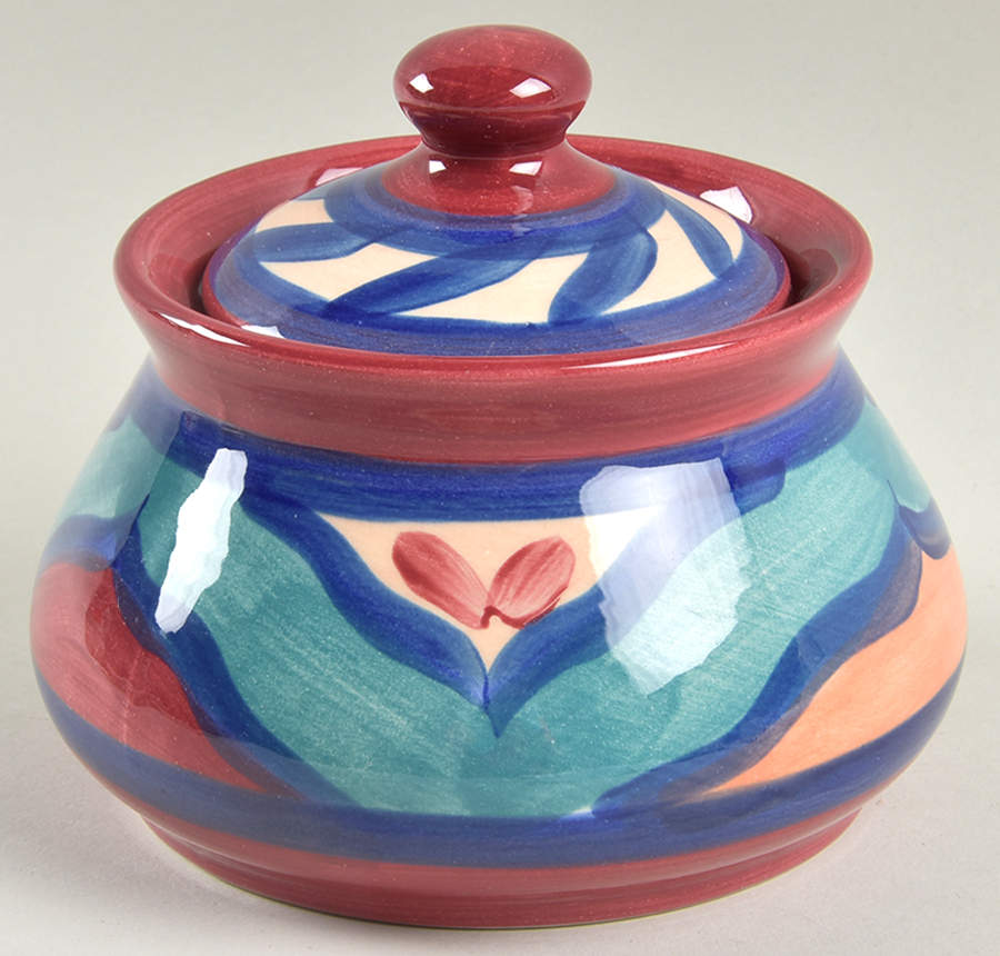 Red Azalea Sugar Bowl & Lid by Gail Pittman-1