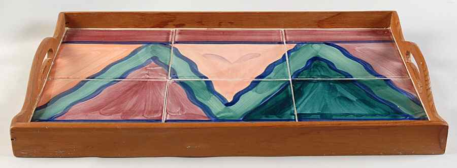 Red Azalea Rectangular Wood Tray with Tile Insert by Gail Pittman-1
