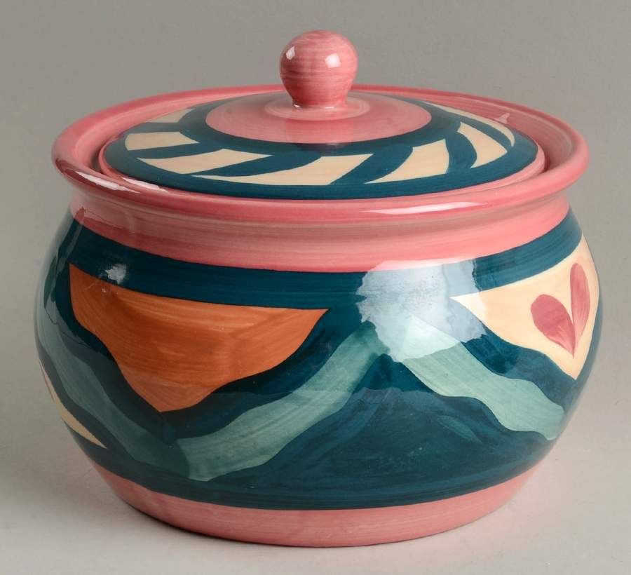 Red Azalea Bean Pot & Lid by Gail Pittman-1