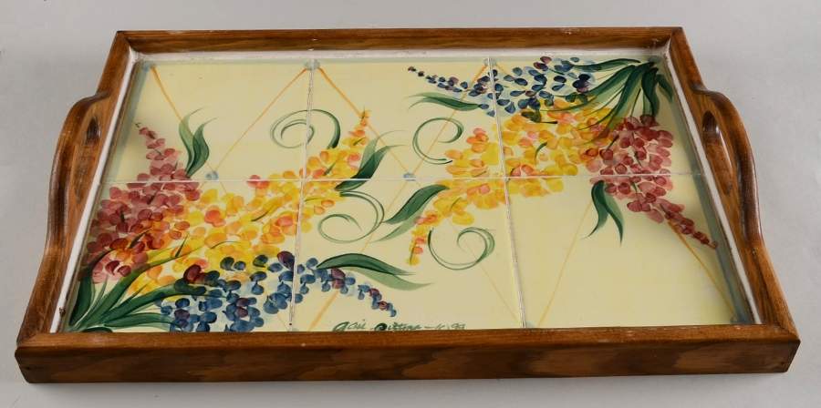 Garden View Rectangular Wood Tray with Tile Insert by Gail Pittman-1