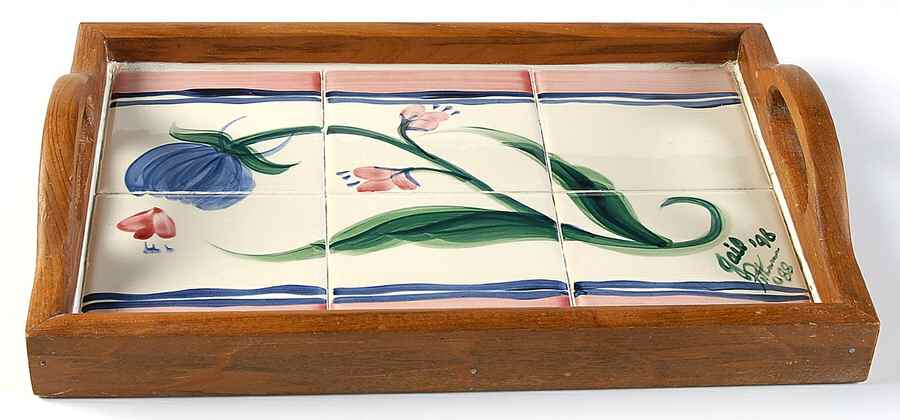 Novak Rectangular Wood Tray with Tile Insert by Gail Pittman-1
