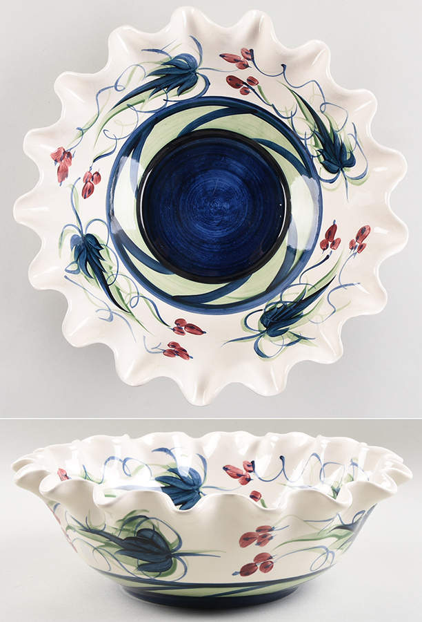 Grapevine Green 12" Ruffled Bowl by Gail Pittman-1