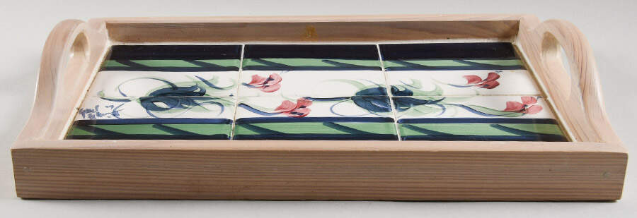 Grapevine Green Rectangular Wood Tray with Tile Insert by Gail Pittman-1