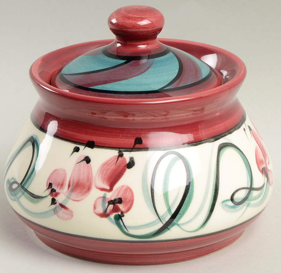 Red Grapevine Sugar Bowl & Lid by Gail Pittman-1