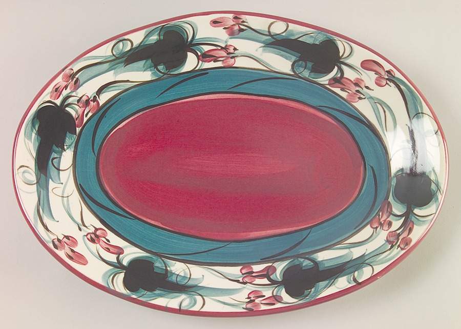 Red Grapevine 13" Oval Serving Platter by Gail Pittman-1