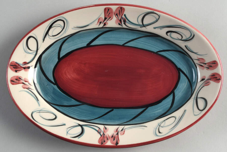 Red Grapevine 11" Oval Serving Platter by Gail Pittman-1