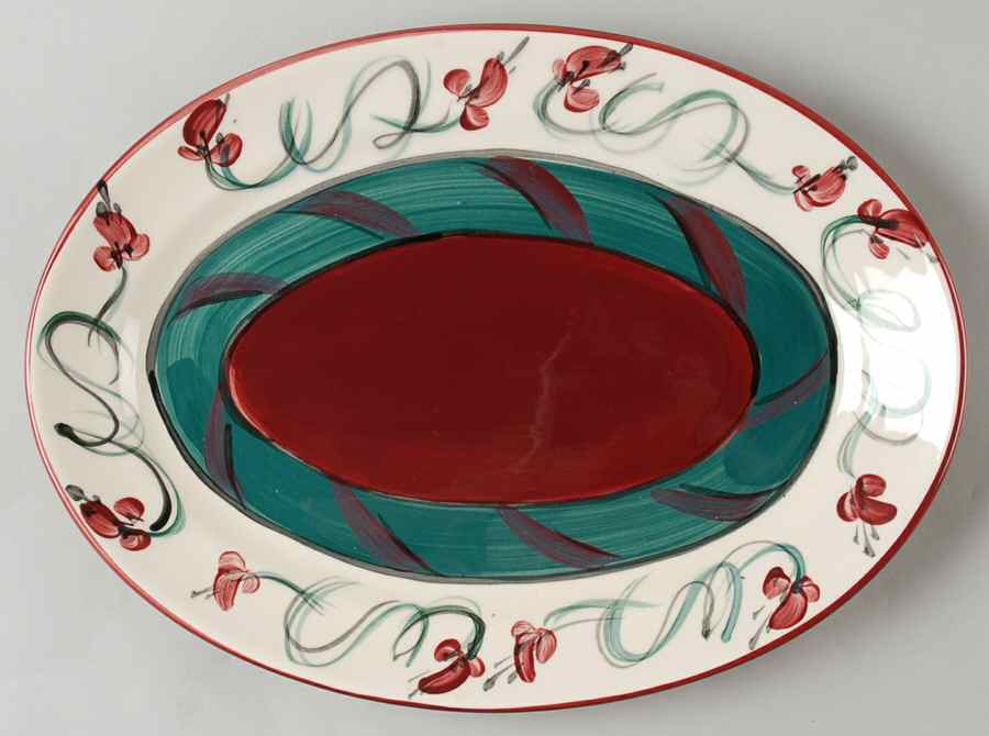 Red Grapevine 13" Oval Serving Platter by Gail Pittman-1