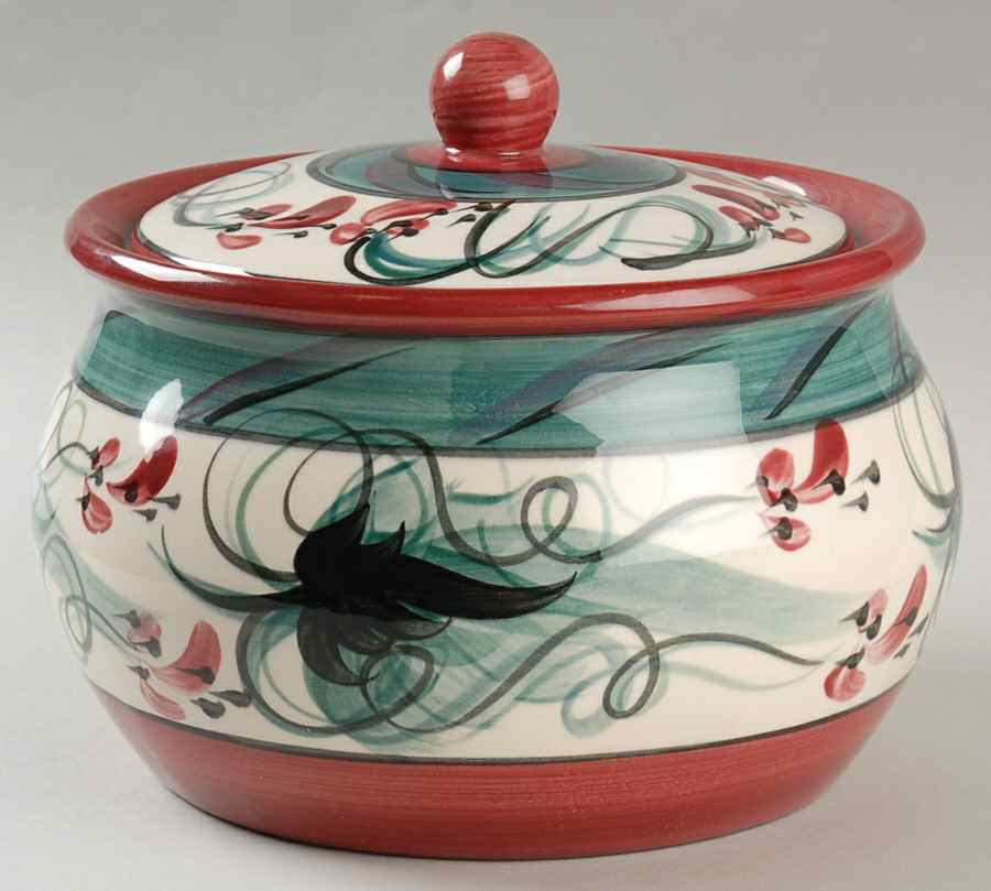 Red Grapevine Bean Pot & Lid by Gail Pittman-1