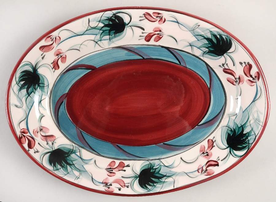 Red Grapevine 15" Oval Serving Platter by Gail Pittman-1