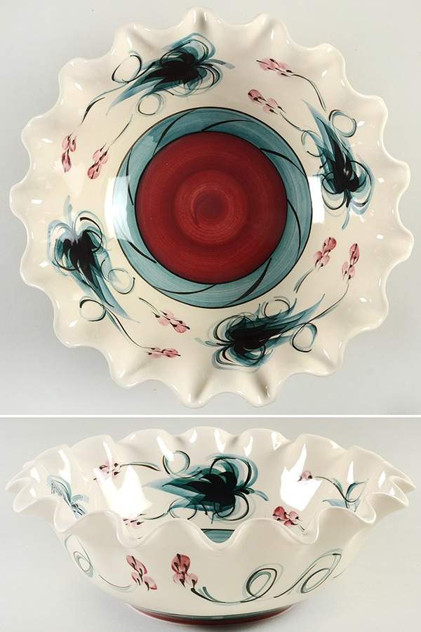 Red Grapevine 12" Large Salad Serving Bowl by Gail Pittman-1