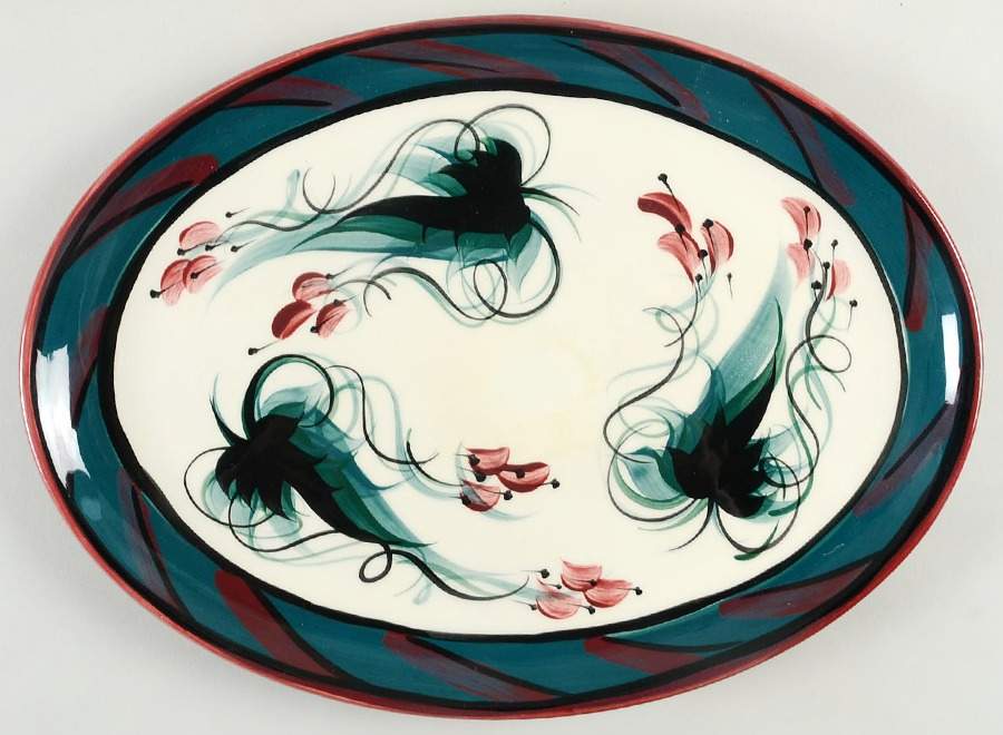 Red Grapevine 13" Oval Serving Platter by Gail Pittman-1