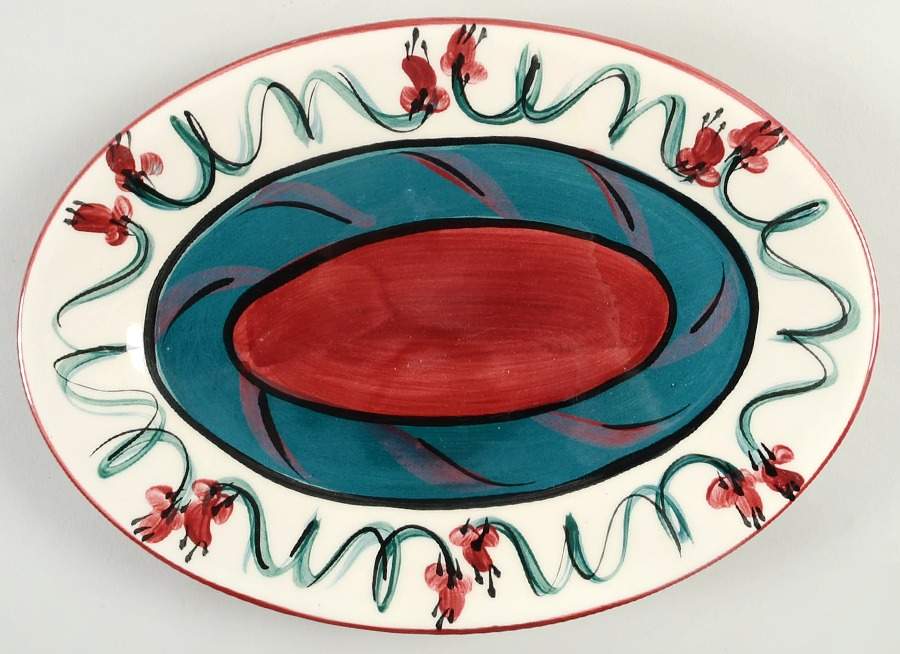 Red Grapevine 11" Oval Serving Platter by Gail Pittman-1