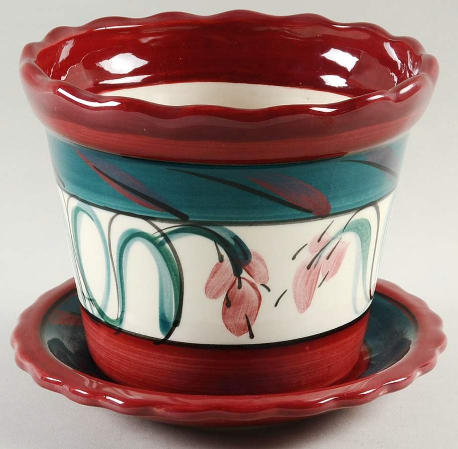 Red Grapevine 5" Flower Pot & Underplate by Gail Pittman-1