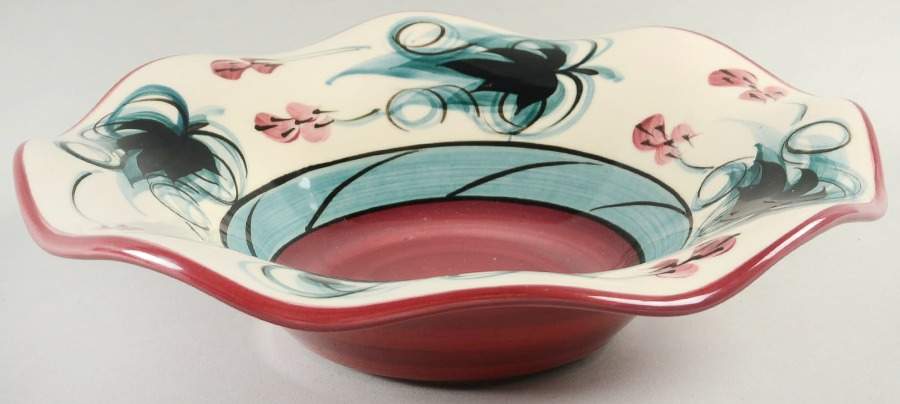 Red Grapevine Large Round Fluted Bowl by Gail Pittman-1