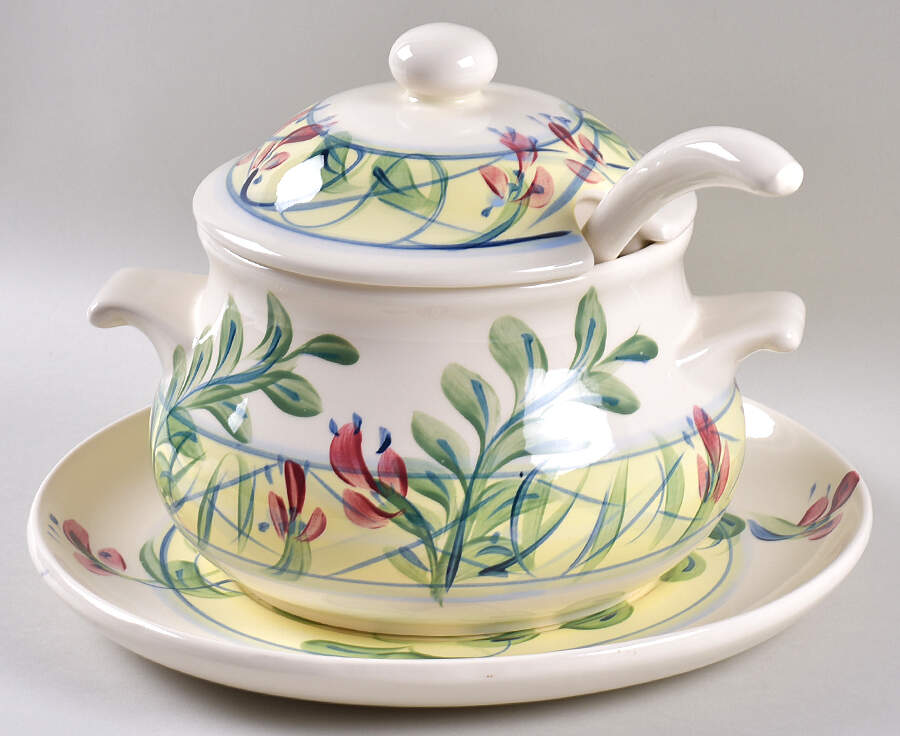 Maypop Tureen & Lid w/Ladle & Underplate by Gail Pittman-1