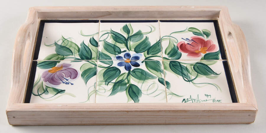 Annabella Rectangular Wood Tray with Tile Insert by Gail Pittman-1