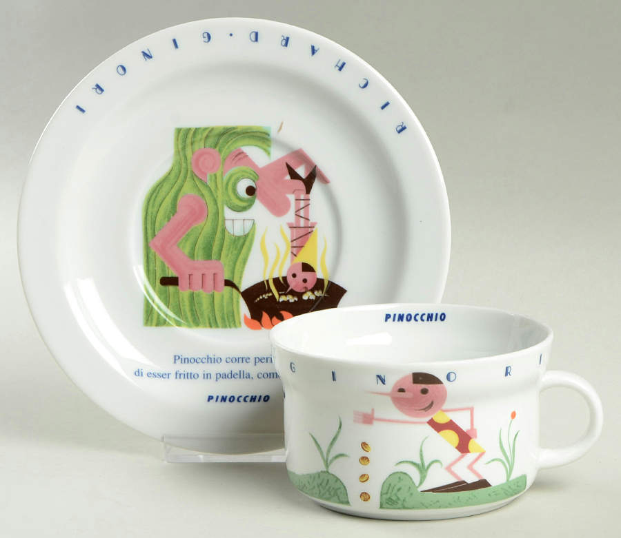 Pinocchio Breakfast Cup & Cream Soup Saucer Set by Ginori 1735-1
