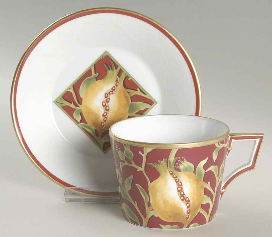 Melograno Red Flat Cup & Saucer Set by Ginori 1735-1