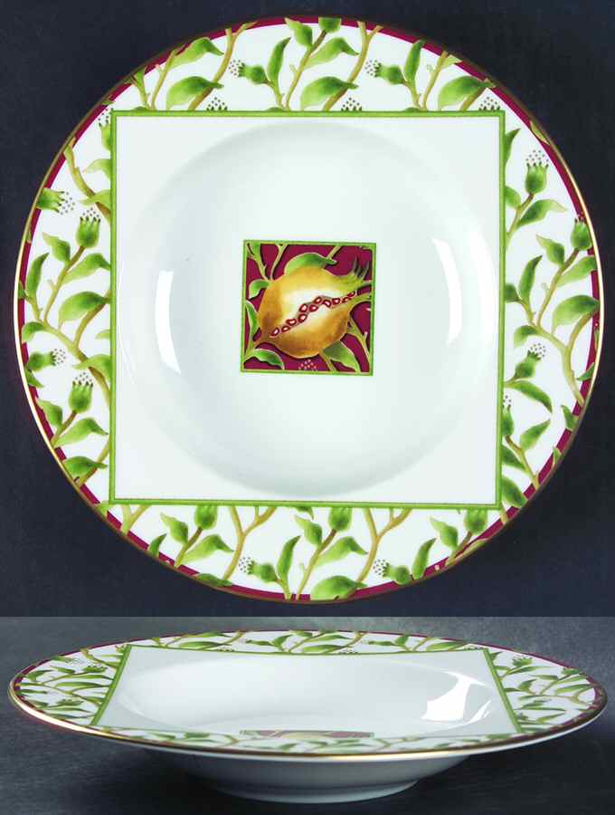 Melograno Green Rim Soup Bowl by Ginori 1735-1