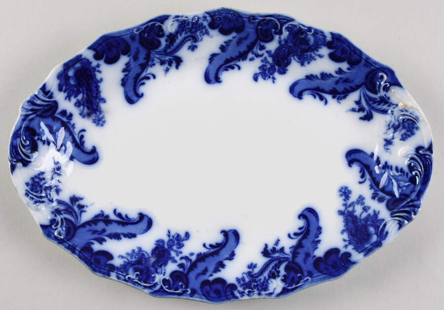 Argyle (Flow Blue, No Gold) 11" Oval Serving Platter by Grindley-1