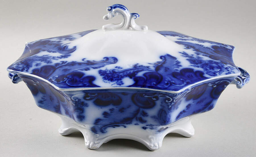 Argyle (Flow Blue, No Gold) Round Covered Vegetable by Grindley-1