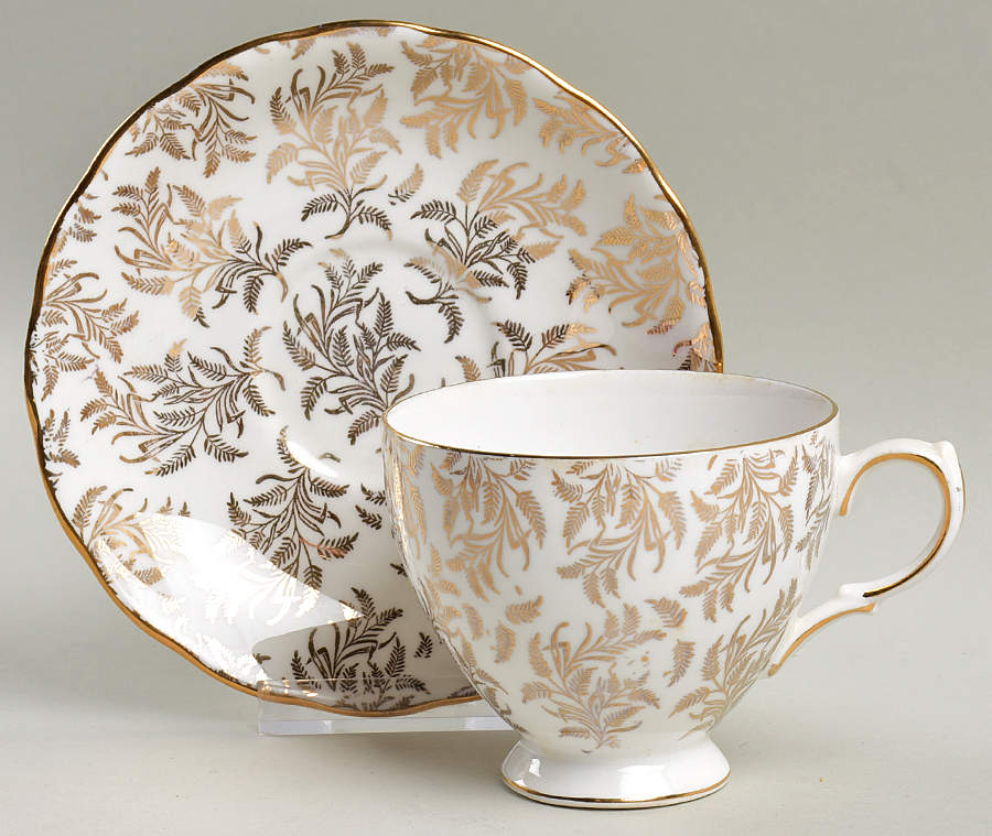 Gold Fern Footed Cup & Saucer Set by Gainsborough-1